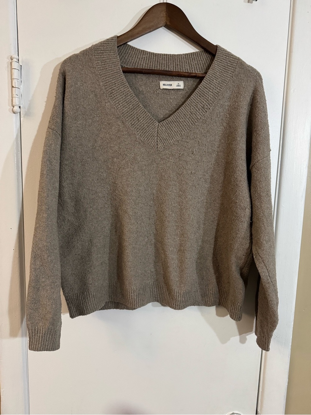Hollister Taupe V-Neck Knit Sweater